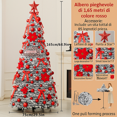 Albero di Natale Innevato Pieghevole – Senza Montaggio, Decorato e Pronto all’Uso 🎅🎅