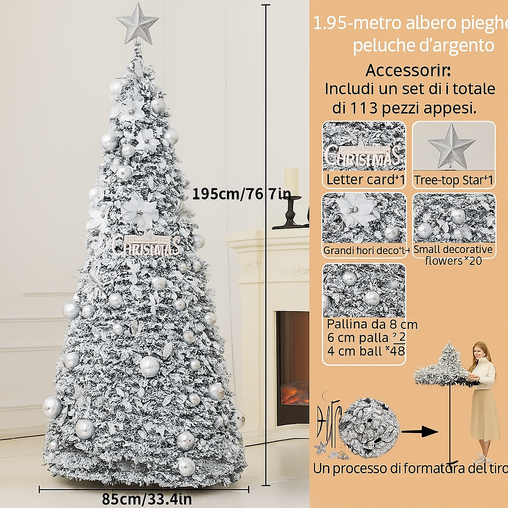 Albero di Natale Innevato Pieghevole – Senza Montaggio, Decorato e Pronto all’Uso 🎅🎅